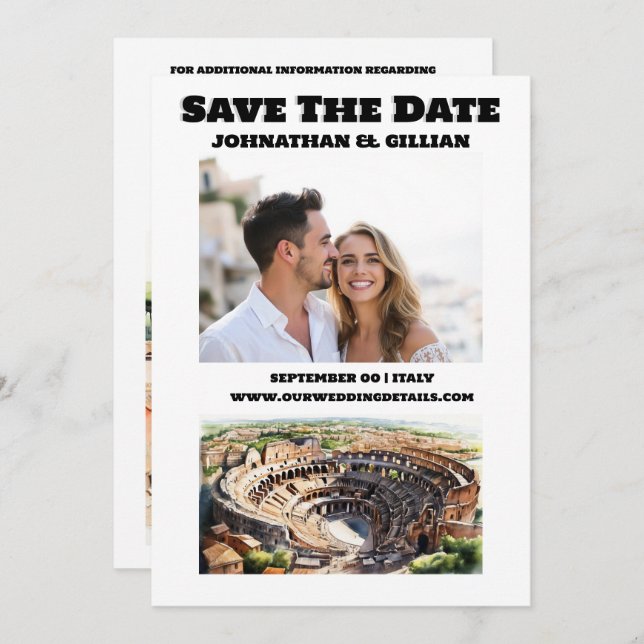 Save The Date Rome mariage destination couples photo (Devant / Derrière)