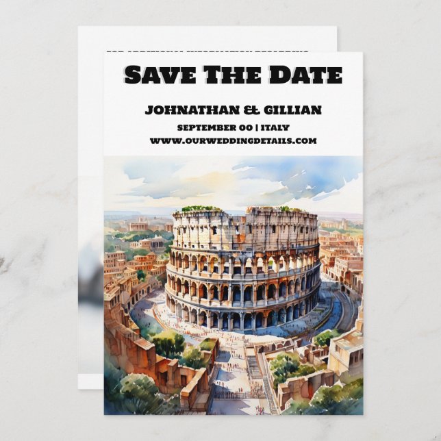 Save The Date Rome mariage enregistrer la date moderne aquarelle (Devant / Derrière)
