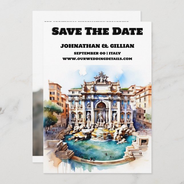 Save The Date Rome mariage enregistrer la date trevi fontaine ch (Devant / Derrière)
