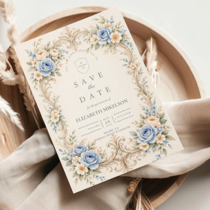 Save The Date Rose Baroque Quinceañera Bleu Poussiéreux