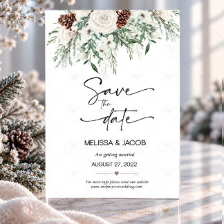 Save The Date Rose blanche d'hiver Épice de pin Evergreen Enregi