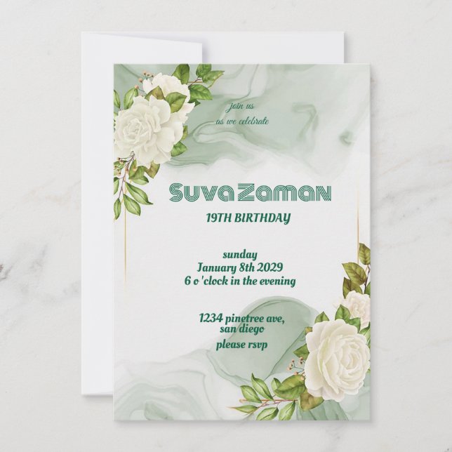 Save The Date Rose Blanche Élégante Fleurs 19e Anniversaire (Devant)