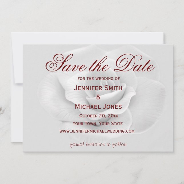 Save The Date Rose blanche Enregistrer la date (Devant)