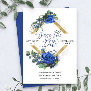 Save The Date Rose bleu et Eucalyptus Elegant Quinceanera