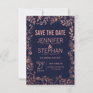 Save The Date Rose bleu marine or Parties scintillant Floral Ma