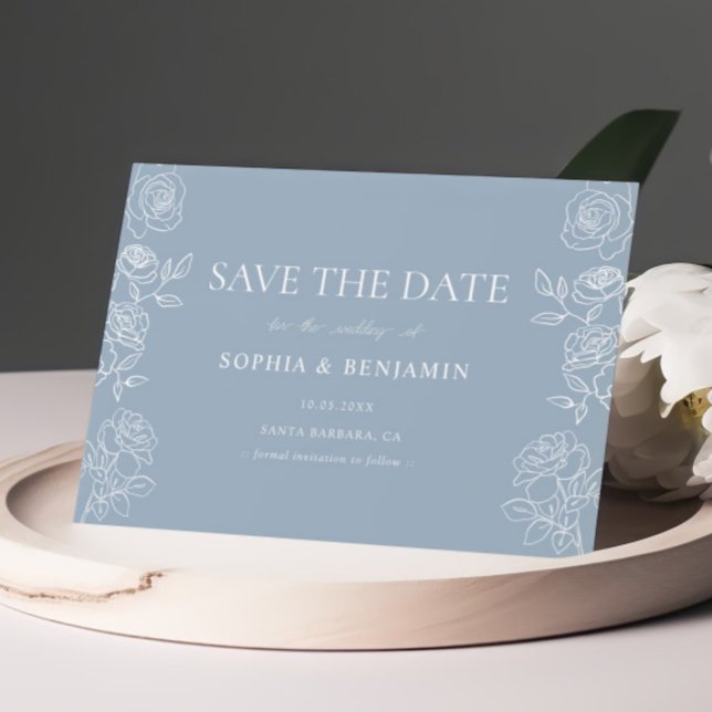 Save The Date Rose Bleu Poussiéreux Date de Mariage Classique Fl (Créateur téléchargé)