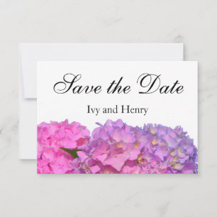 Save The Date Rose Blue Hydrangeas élégantes fleurs rose violet