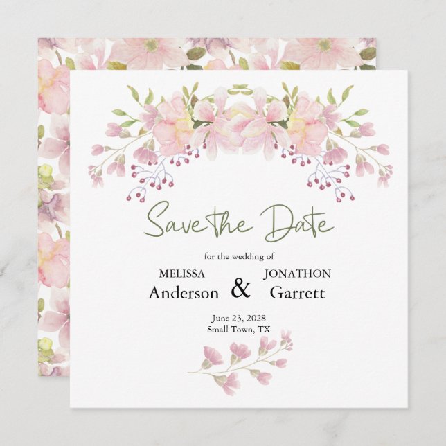 Save The Date Rose Blush Magnolia Floral Élégant Enregistrer La  (Devant / Derrière)