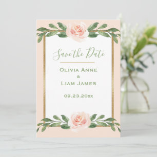 Save The Date Rose Blush Romantique Floral Élégant Script vert