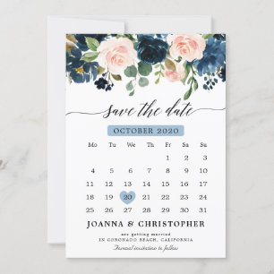Save The Date Rose botanique bleu marine rose fuchsia Enregistre