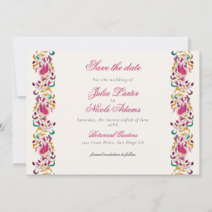 Save The Date Rose Classique Verte Jaune Florale Cygne Oiseau Ma