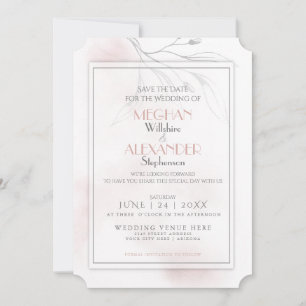 Save The Date Rose corail Aquarelle Pewlow Branch
