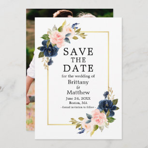 Save The Date Rose couleur rose bleu  photo Gold Frame
