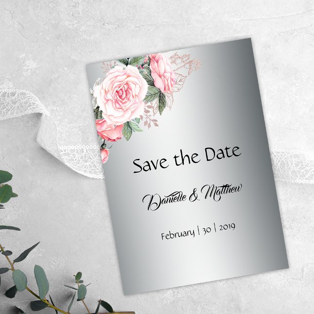 Save The Date Rose d'aquarelle rose et Mariage d'argent (Créateur téléchargé)