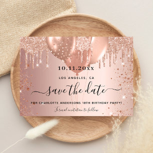 Save The Date Rose de fête d'anniversaire or enregistrer la date