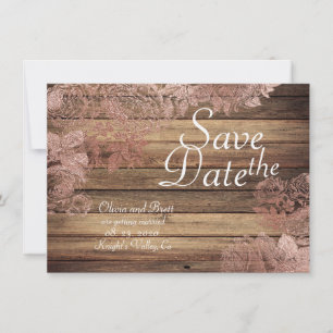 Save The Date Rose de mariage rustique boisé à motifs de dentell