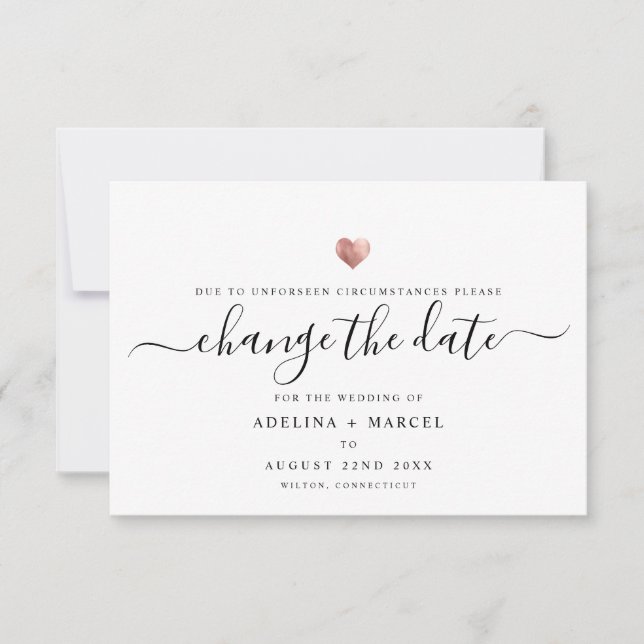 Save The Date Rose de script minimal moderne Gold CHANGER LA DAT (Devant)