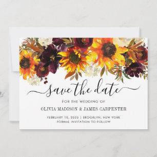 Save The Date Rose de tournesol rustique Bourgogne Mariage de au
