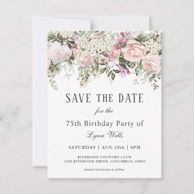 Save The Date Rose d'été Floral 75e anniversaire Enregistrer la  (Devant)