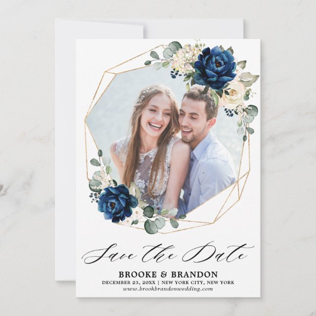 Save The Date Rose d'ivoire de Champagne Blanc Marine (Devant)