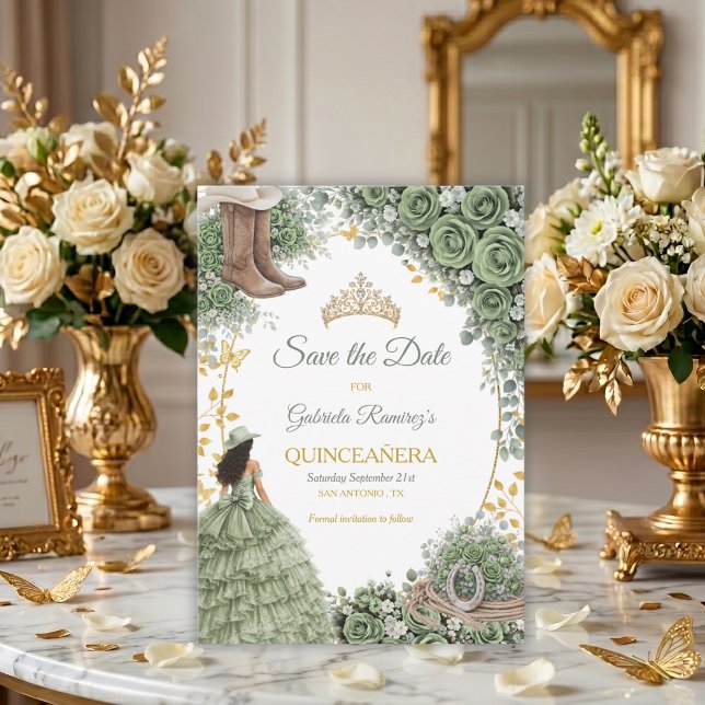 Save The Date Rose dorée de sage occidentale Quinceañera de camp (Créateur téléchargé)