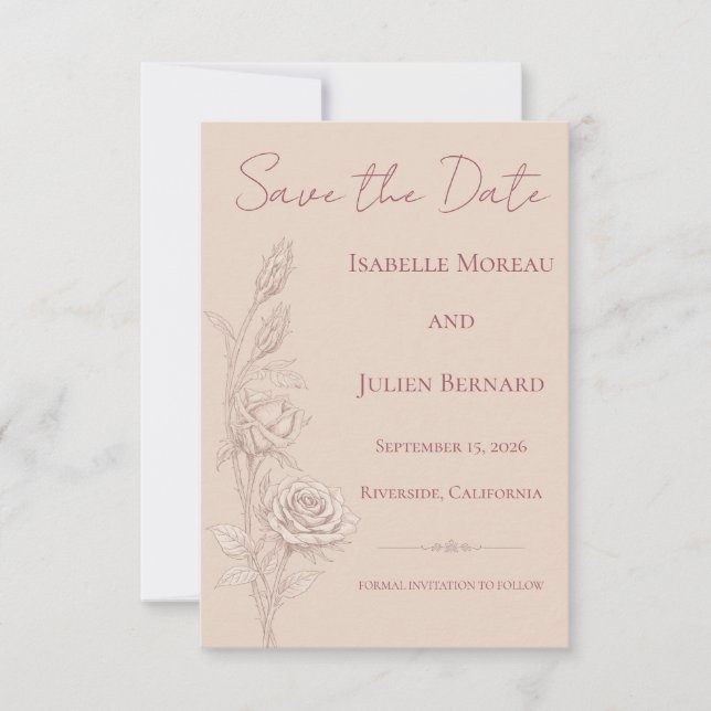 Save The Date Rose du désert – Dune & Bloom Mariage (Devant)