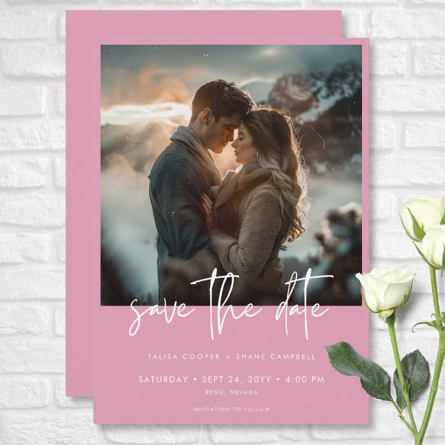 Save The Date Rose Dusty minima rose moderne Mariage photo (Minimal Dusty Rose Pink Modern Photo Wedding Save The Date)
