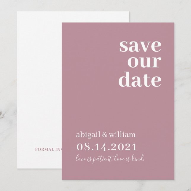 Save The Date Rose Dusty Simple Moderne Mariage non photo (Devant / Derrière)