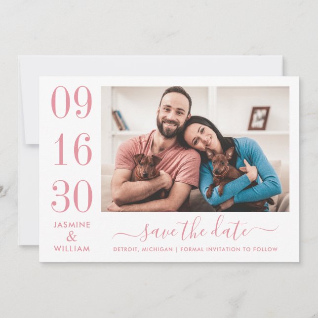 Save The Date Rose Elegance moderne rose Mariage photo (Devant)