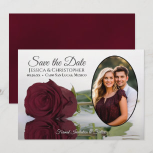 Save The Date Rose élégante de Bourgogne avec photo ovale de mar