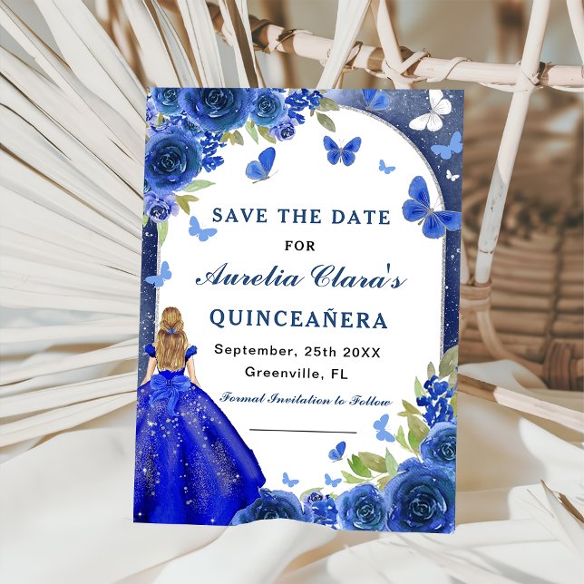 Save The Date Rose en argent bleu Quinceanera (Créateur téléchargé)