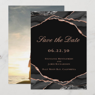 Save The Date Rose en or noir élégant Photo de mariage en agate
