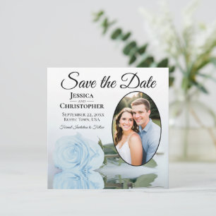 Save The Date Rose et photo ovale bleu poussiéreux de lumière él