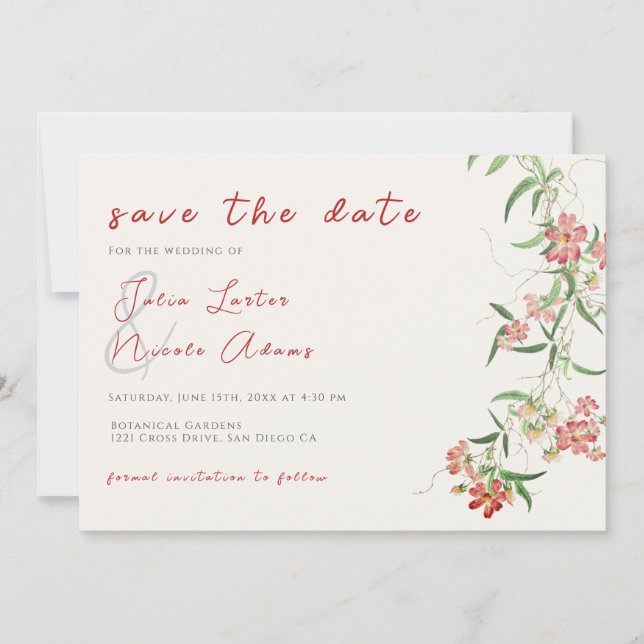 Save The Date Rose Fleur Sauvage Rose Printemps Mariage (Devant)