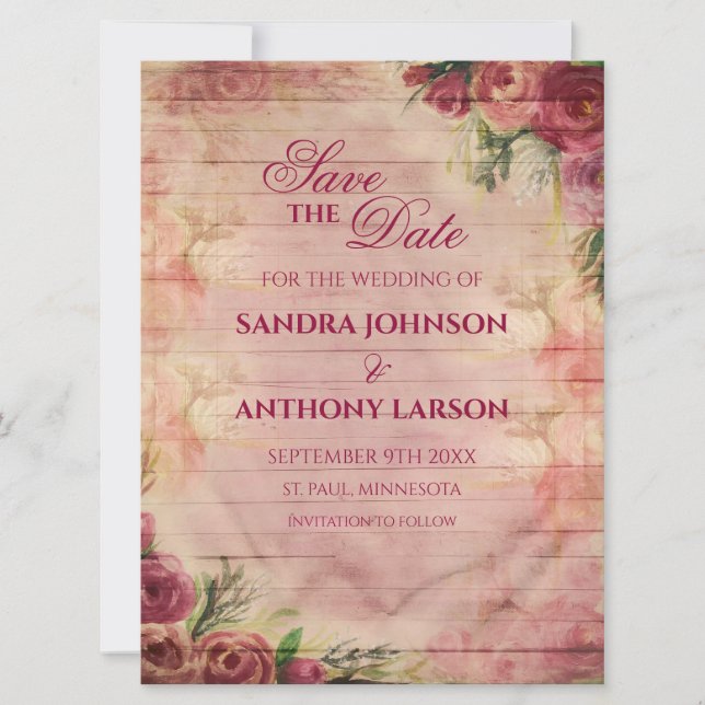 Save The Date Rose Floral Aquarelle Enregistrer La Date (Devant)