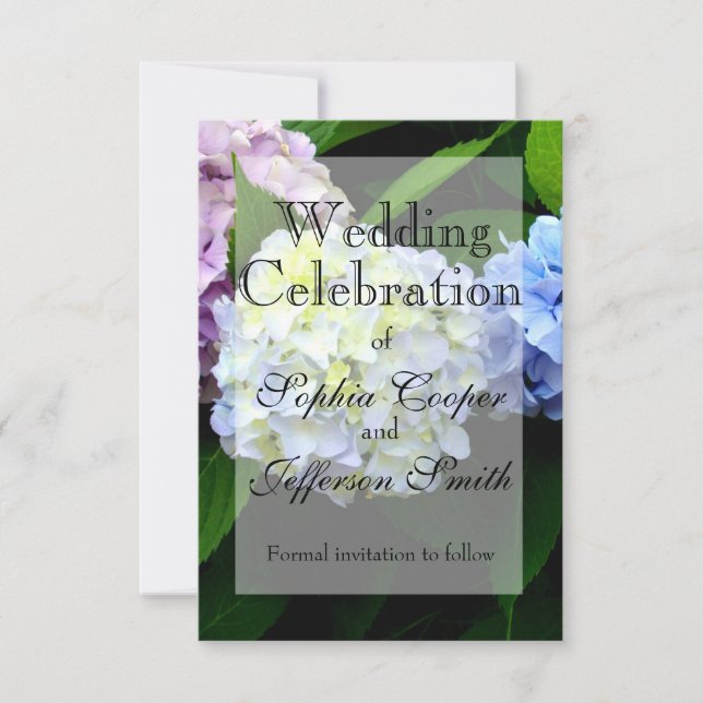 Save The Date rose floral bleu floral violet fleurs Hydrangeas (Devant)