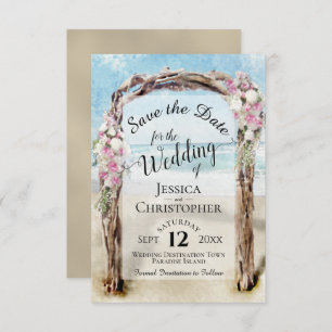Save The Date Rose Floral Rustique Driftwood Beach Arbor Mariage