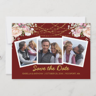Save The Date Rose Florale Rose Pâle Burgundy Or 3 Photos 