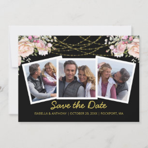 Save The Date Rose Florale Rose Pâle Or Bleu 3 Photo Enregistrer