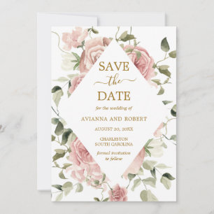 Save The Date Rose Florale Rose Poussiéreuse Économisez La Date