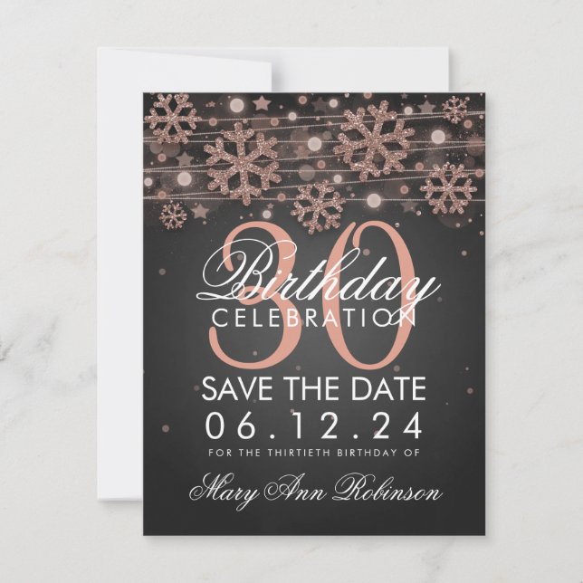 Save The Date Rose Gold 30th Birthday Save Date Winter (Devant)