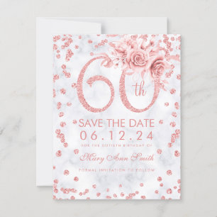 Save The Date Rose Gold 60e Anniversaire Glam Marbre Enregistrer