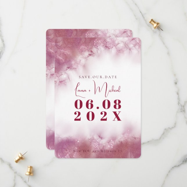 Save The Date Rose gold aquarelle personnalisée simple avec bill (Devant/Arrière en situation)