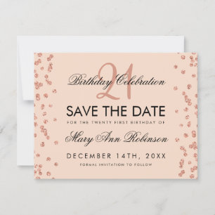 Save The Date Rose Gold Blush Enregistrer Date 21e Anniversaire 