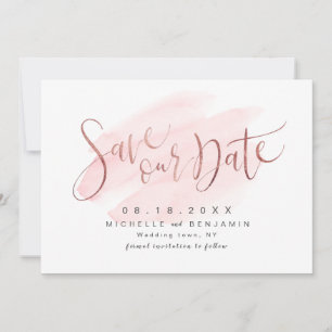 Save The Date Rose Gold Blush Modern Simple Script Enregistrer L