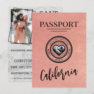 Save The Date Rose Gold California Passeport Enregistrer La Date