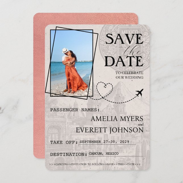 Save The Date Rose Gold Cancun Passeport Enregistrer La Date (Devant / Derrière)