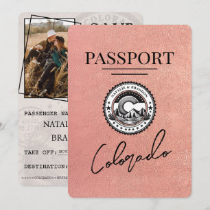 Save The Date Rose Gold Colorado Passeport Enregistrer La Date