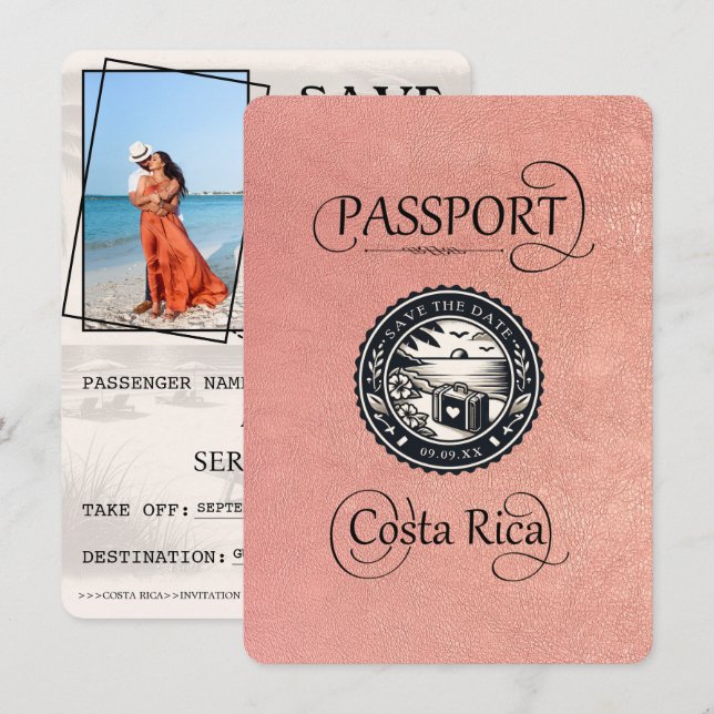 Save The Date Rose Gold Costa Rica Passeport (Devant / Derrière)
