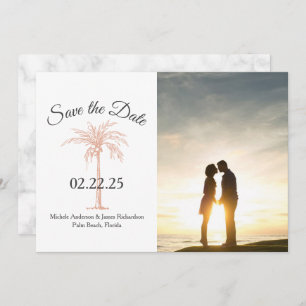 Save The Date Rose Gold Cuivre Palm Tree Photo Marble Mariage